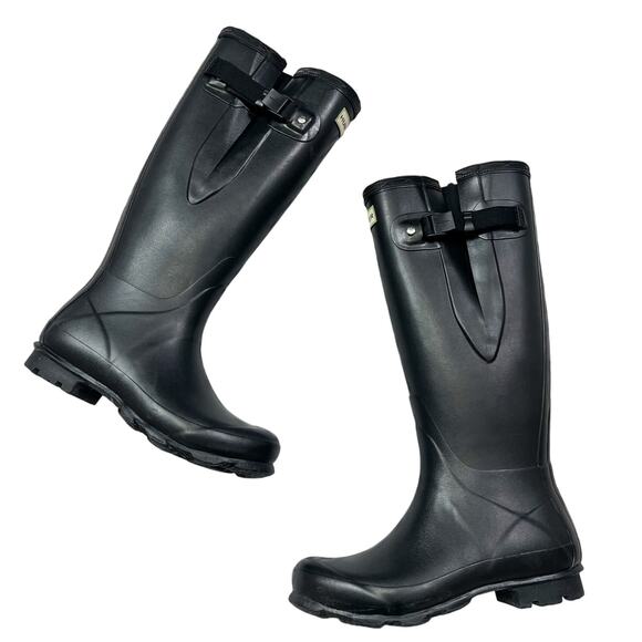 Hunter | Original Matte Black Green Label Wellies Wellington Tall Rain Boots W 7 - Picture 1 of 8